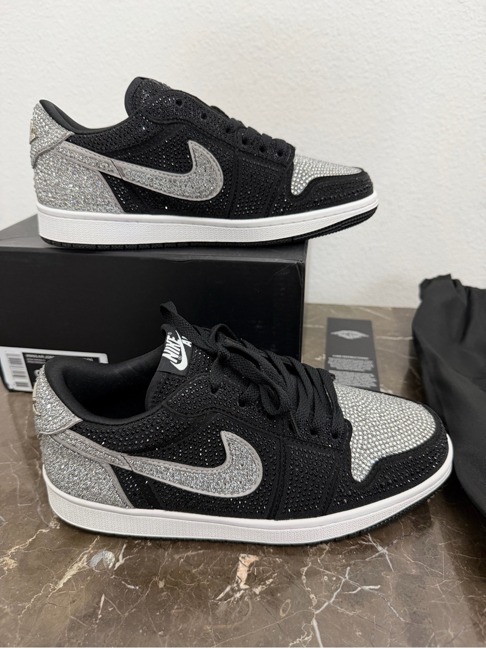 New! Women’s Jordan 1 Retro Low OG Swarovski Crystal Sneakers, Size 9